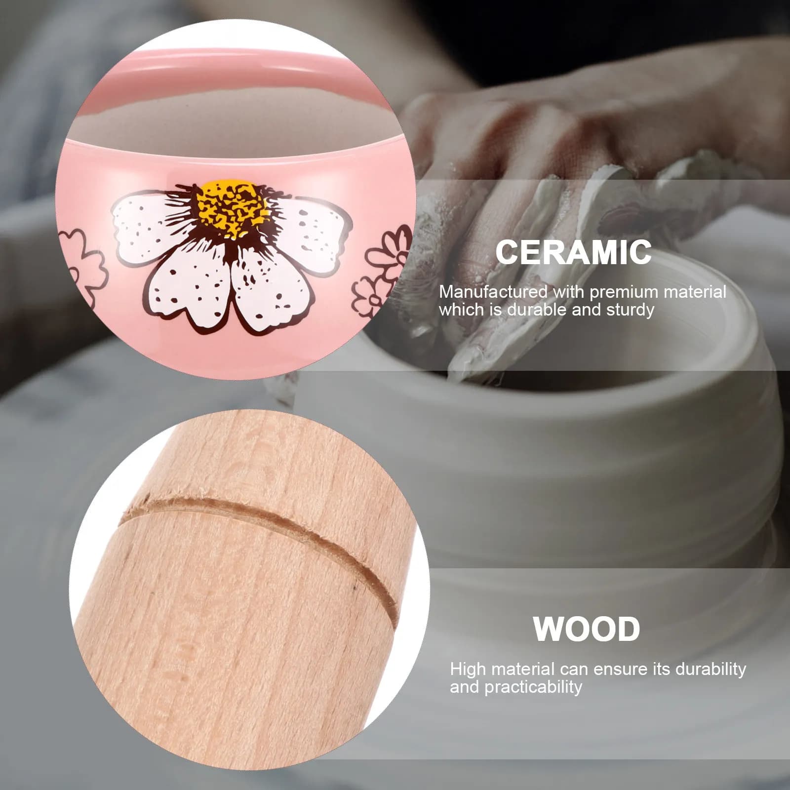 Set di 1 Mortaio in Ceramica con Pestello in Legno, Tritatore Manuale per Aglio, Utensile da Cucina, Contenitore per Spezie, Leggero e Portatile
