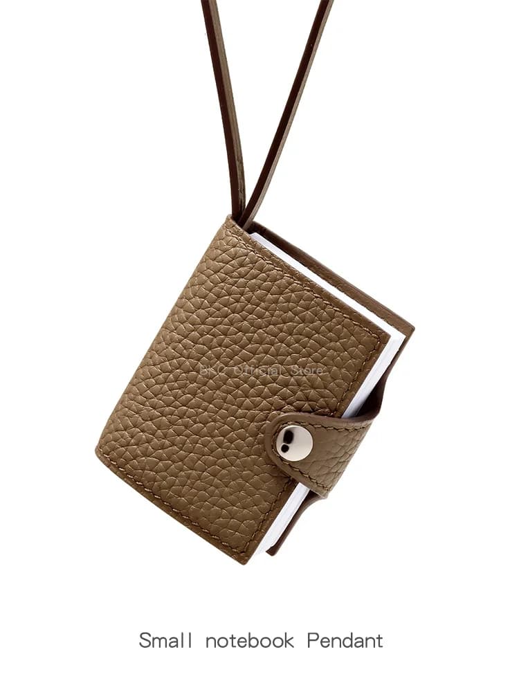 Genuine Leather Mini Notebook Bag Charm Togo Leather with Stainless Steel Snap Handmade Saddle Stitch Pendant Keychain Ornament