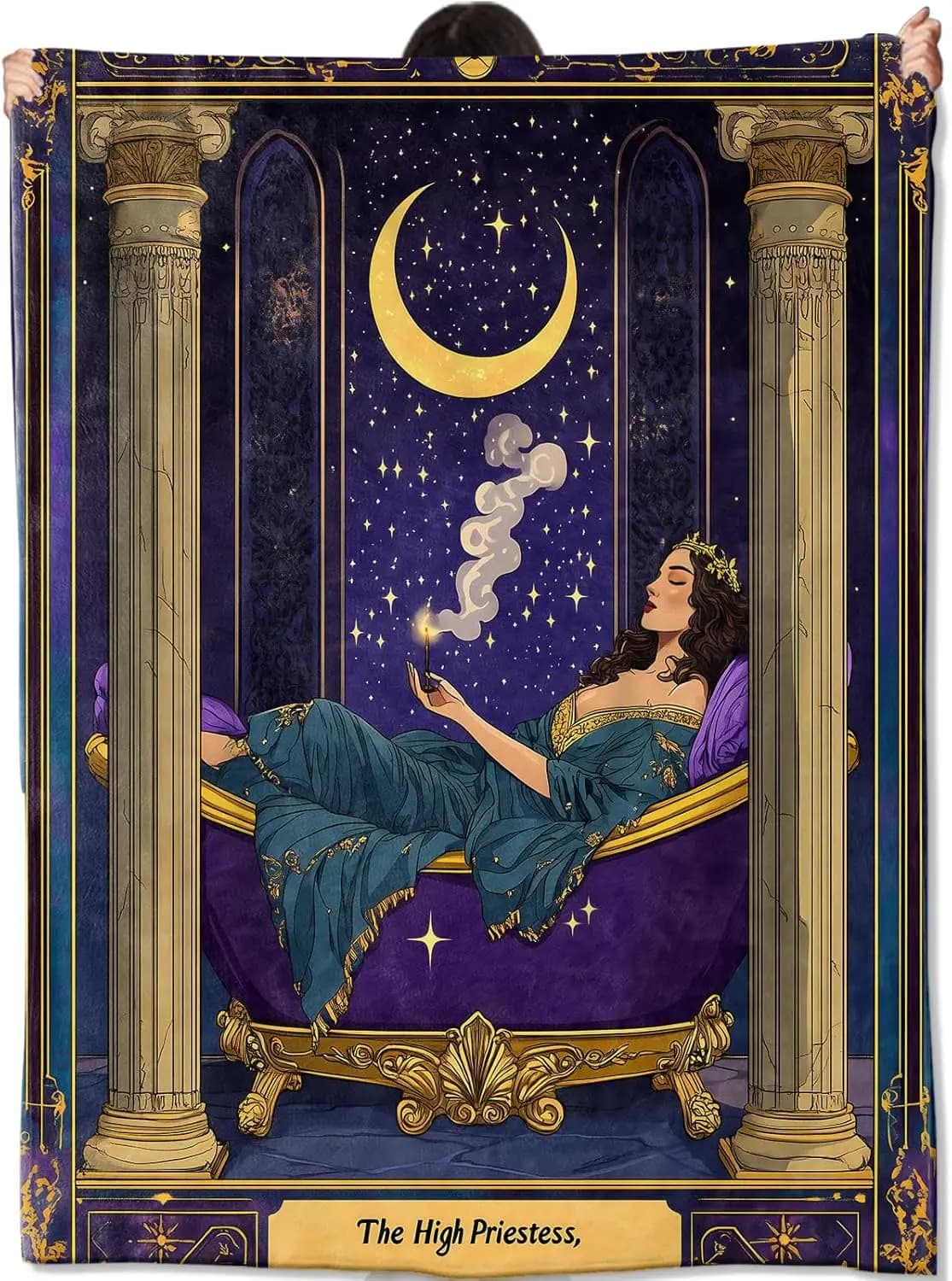 High Priestess blanket tarot card design mystical art soft throw boho decor bedroom textile spiritual accessory