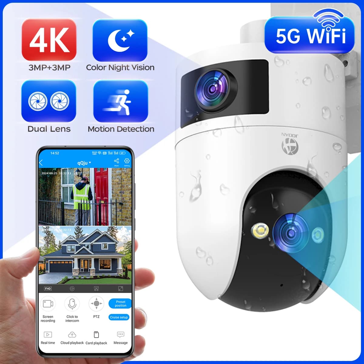 Telecamera IP PTZ 4K Telecamera IP esterna impermeabile con doppio obiettivo 5G WiFi Telecamera di sicurezza con tracciamento automatico Telecamera di videosorveglianza Baby Monitor