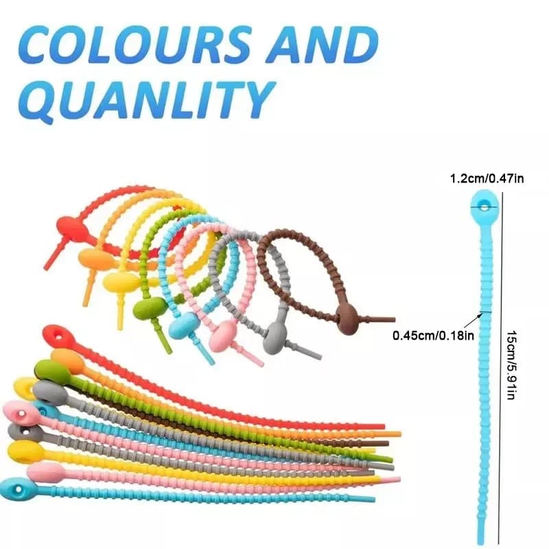 10 Pezzi Fascette in Silicone Colorate, Laccetti in Gomma da 15CM Riutilizzabili per Cavi, Organizzazione Fili, Clip per Sacchetti Alimentari, Pane
