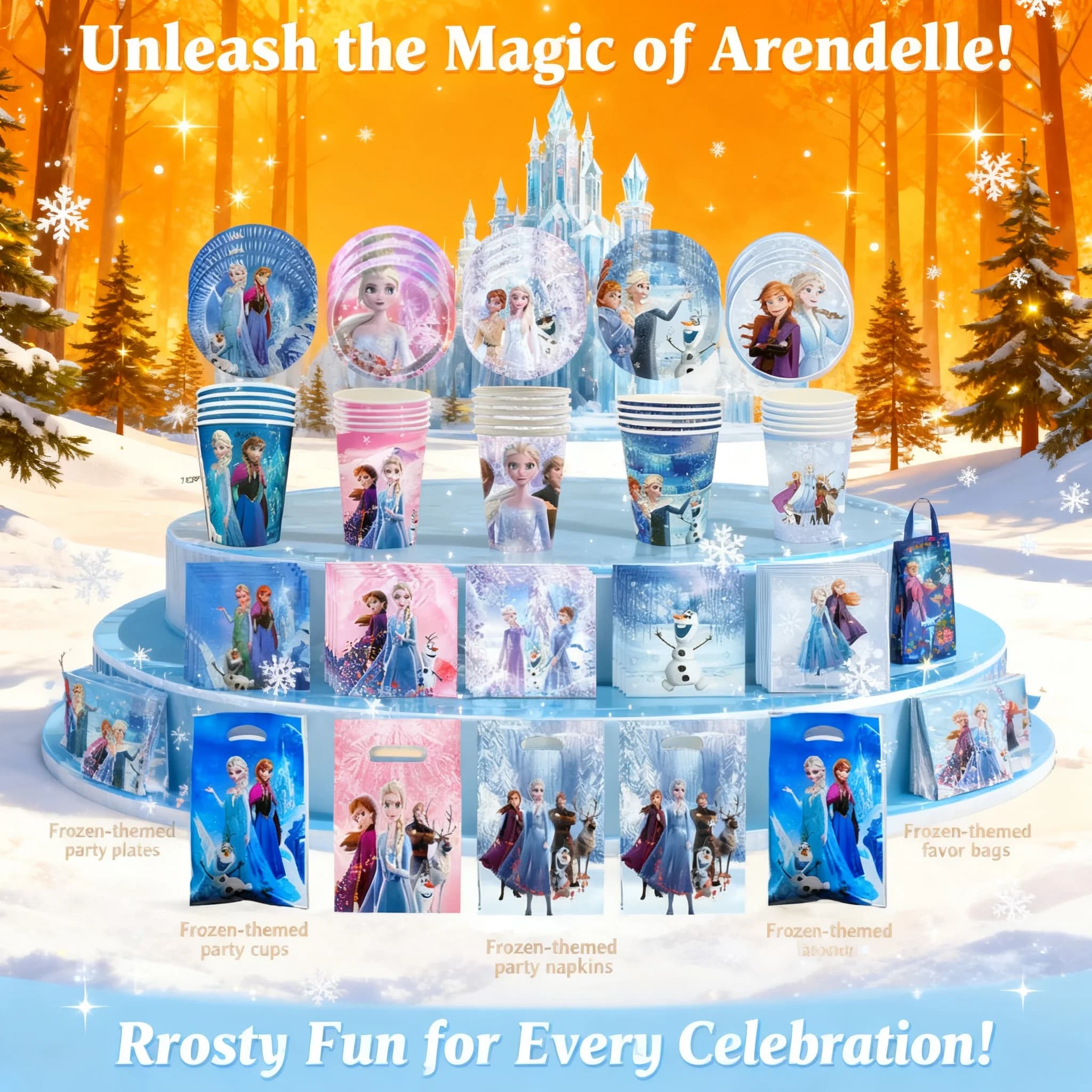 Kit di Decorazioni per Festa di Compleanno Disney Frozen con Elsa, Anna e Olaf per Bambine, Include Stoviglie Usa e Getta, Bicchieri e Piatti di Carta