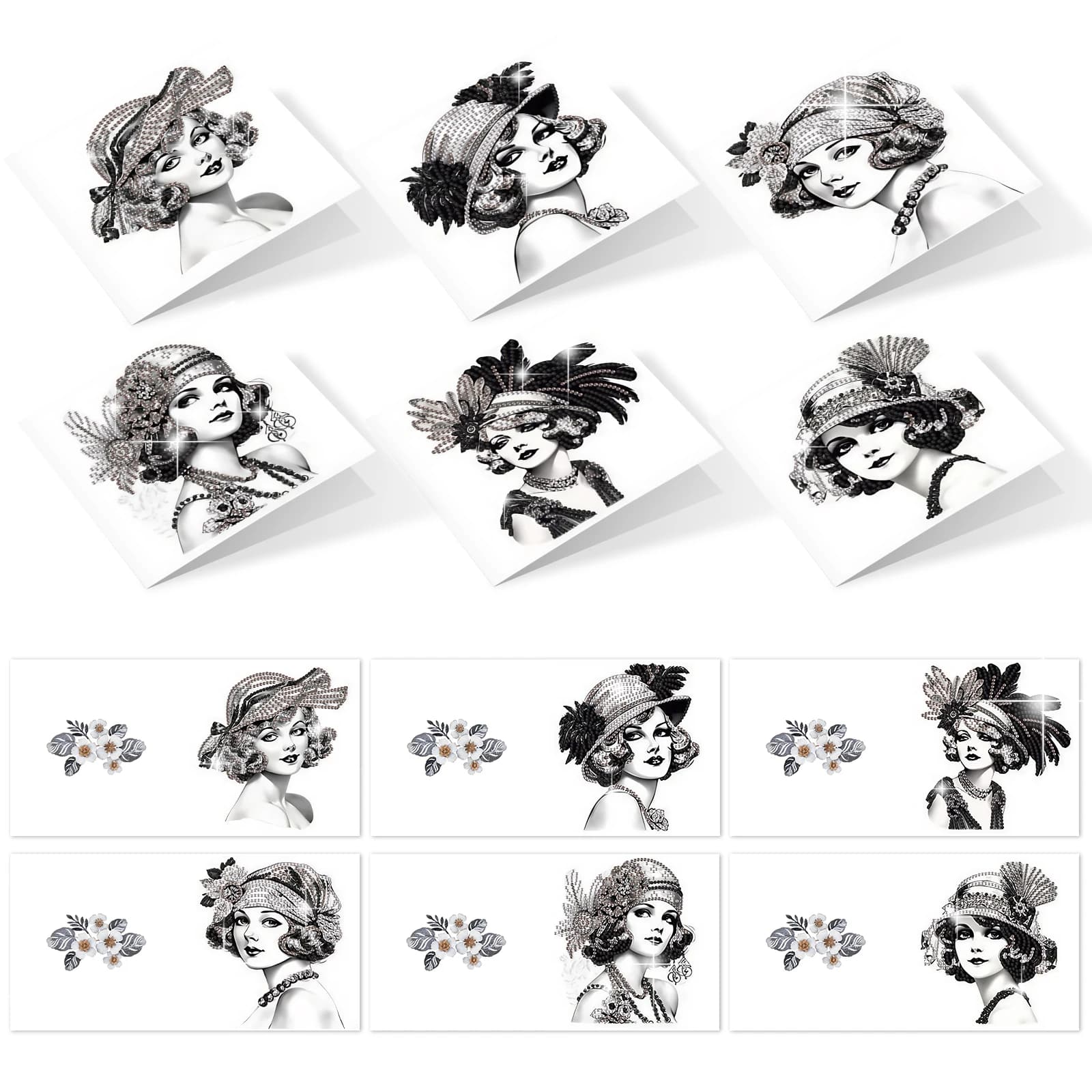 6 pezzi kit di biglietti d'auguri con pittura artistica con diamanti, signora elegante fai da te a forma speciale di cartoline di congratulazioni con arte del diamante regalo fatto a mano