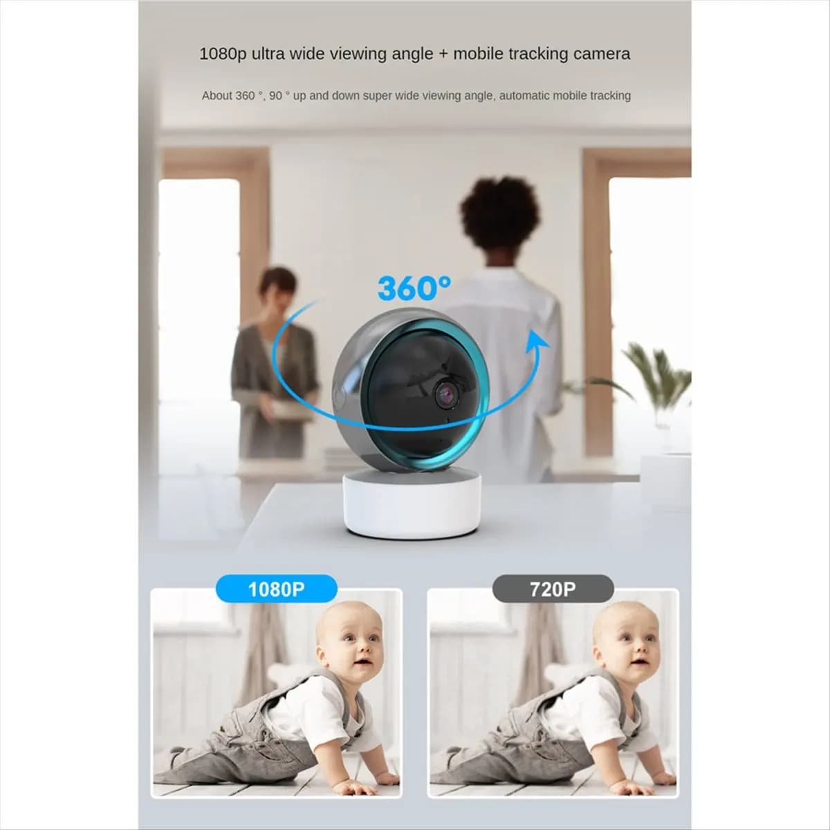 Telecamera IP Mini 2MP Tuya Smart WiFi per Monitoraggio Bambini 1080P con Tracciamento Automatico e Audio Bidirezionale, Spina UK