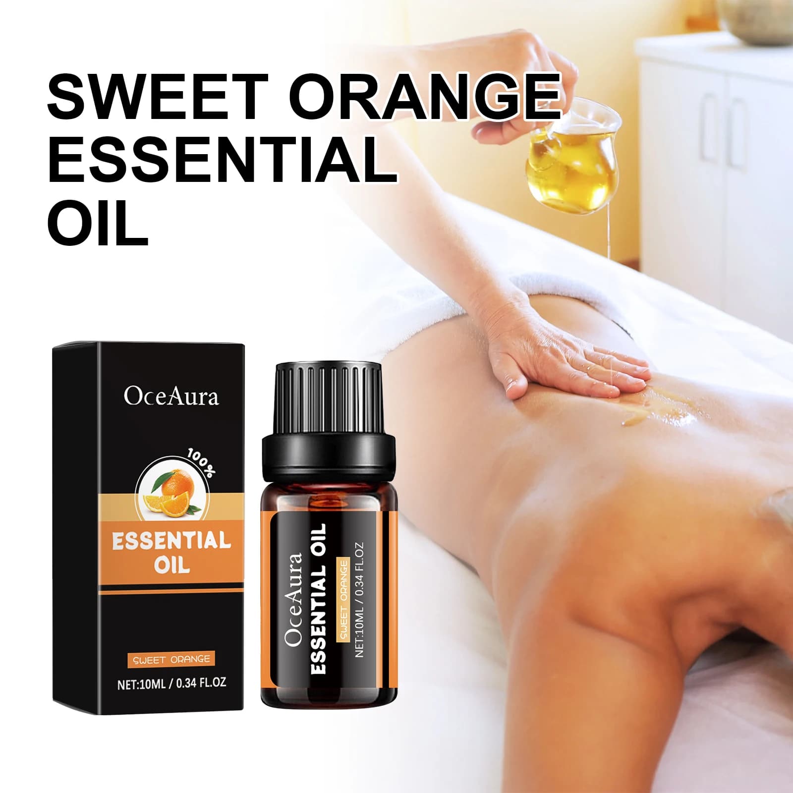 Oceaura 10ml Arancia Dolce Massaggio Olio Essenziale Per Il Corpo Idratante Per La Pelle Alleviare L'affaticamento Lenire La Tensione Muscolare Rilassante Olio Per Il Corpo
