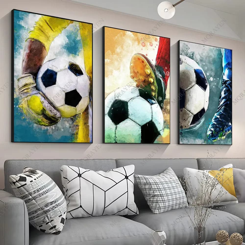 Poster di Calcio in Acquerello, Stampe su Tela, Quadri Moderni di Calciatori, Decorazioni da Parete, Regalo per Ragazzi, Arredo Soggiorno