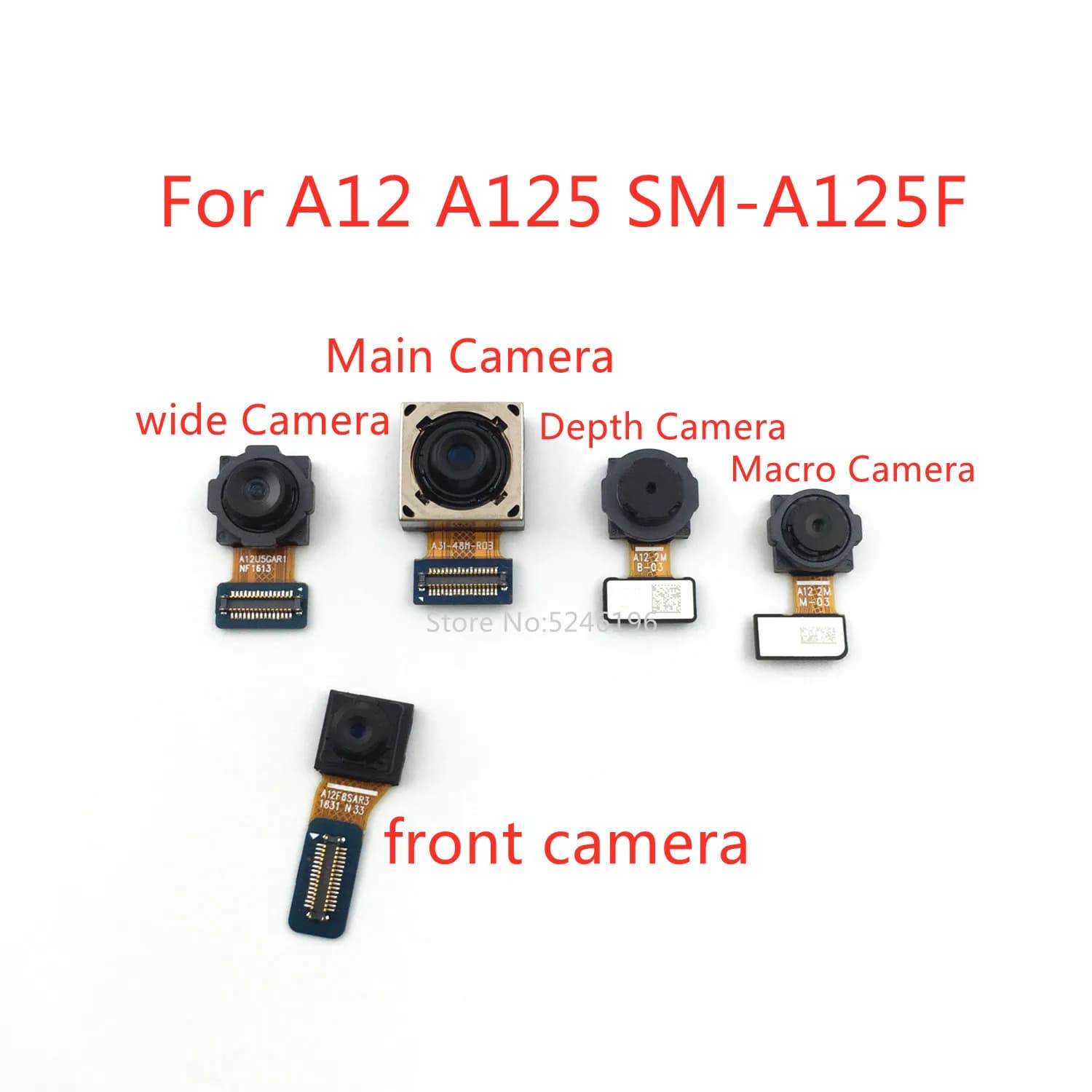1 pz Posteriore Principale Fotocamera posteriore Modulo fotocamera frontale Cavo Della Flessione Per Samsung Galaxy A12 SM-A125F SM-A125M SM-A125 Sostituire Parte