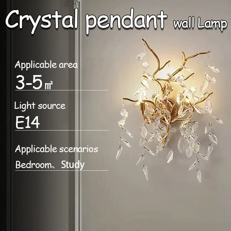 Modern Branch Crystal Wall Lamp | Luxury Bedroom Bedside Sconce | INS Style Living Room Background Lighting | Indoor Home Decor