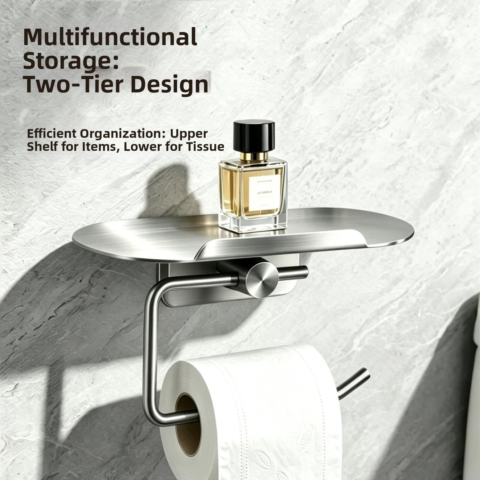 304 Stainless Steel Toilet Paper Towel Holder with Phone Rack Toilet Tissue Stand Toilet Paper Stand for Bathroom or Hotel Use