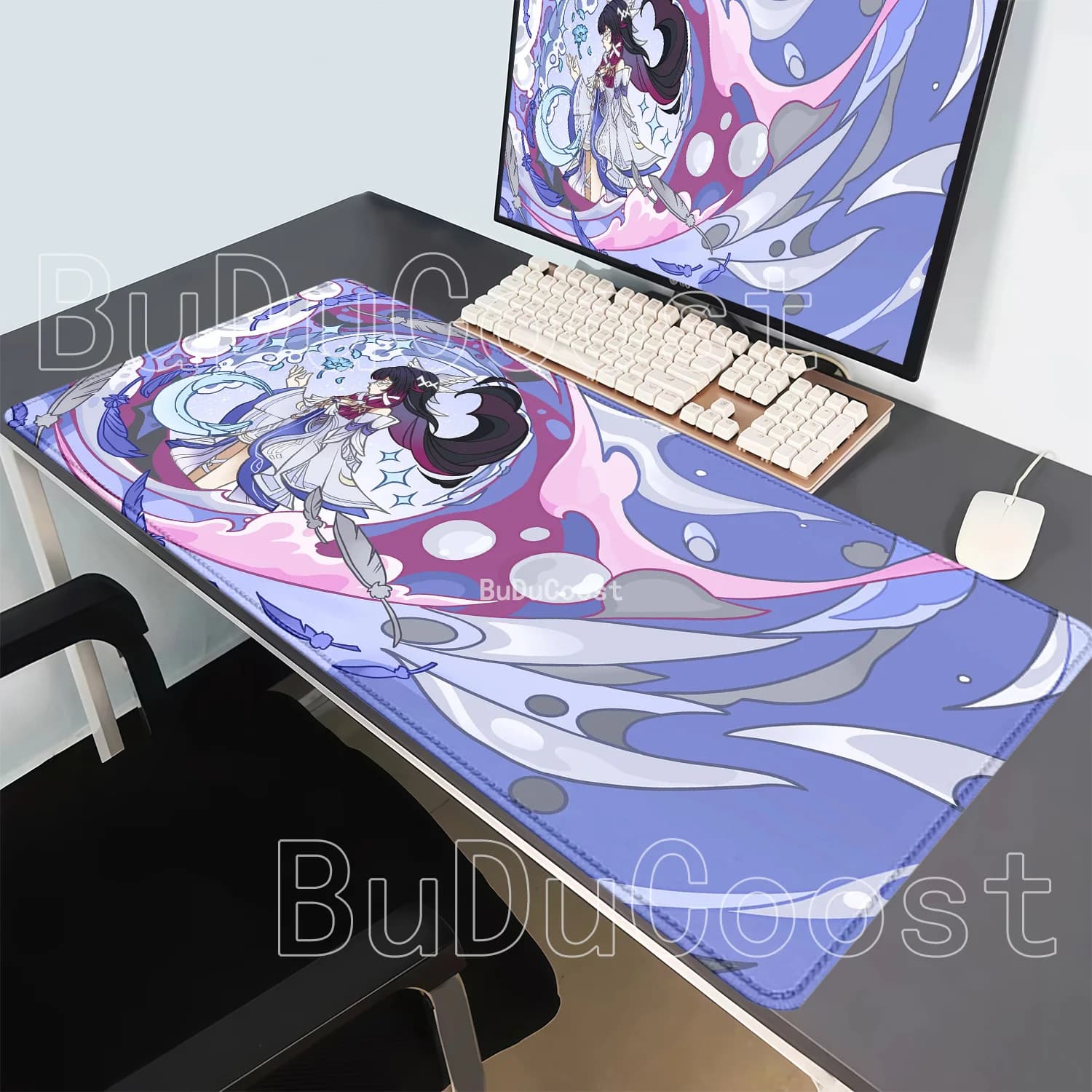 Genshin Impact Gaming Columbina XXL Overlock Large Mouse Pad Non-slip Base Keyboard Anime Esports Desk Mat HD Printing Mousepad