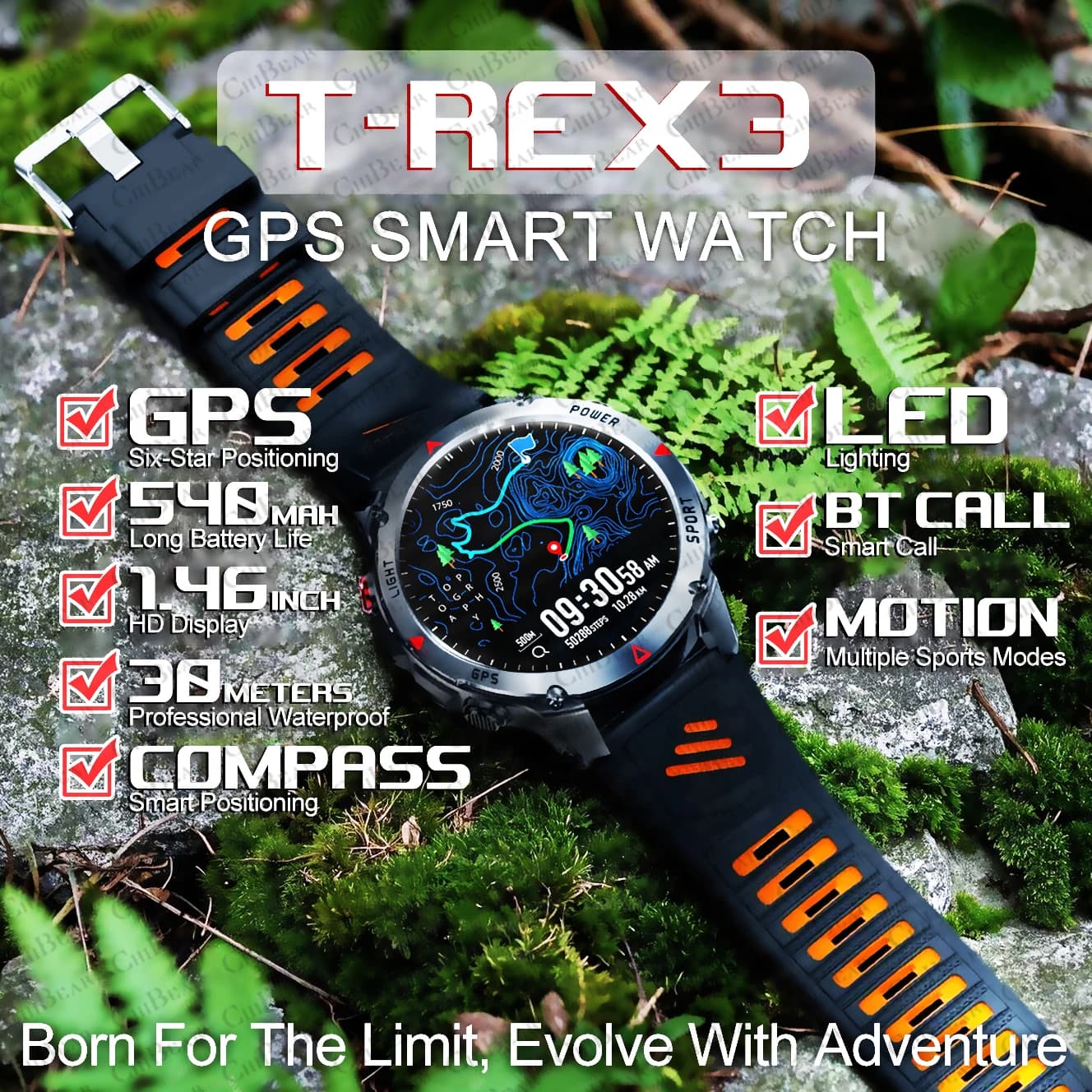 T-Rex 3 GPS Dual-band Integrated Smart Watch Men's Smartwatch Compass Barometer 5ATM IP69K Waterproof AMOLED HD Watches