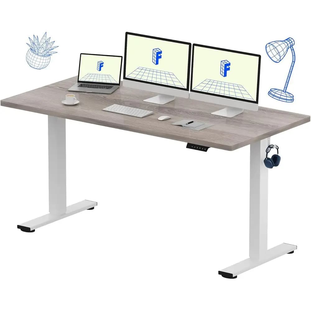EN1 One-Piece Standing Desk with 1-Inch Thick SeamlDesktop, 60"x24" Electric Height Adjustable Desk or Home Oice, Multi-Monitor