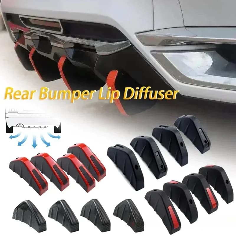 2026 4pcs Universal Carbon Fiber Car Modified Rear Bumper Diffuser Spoiler Black Red ABS Rear Bumper Lip Diffuser Anti-collision
