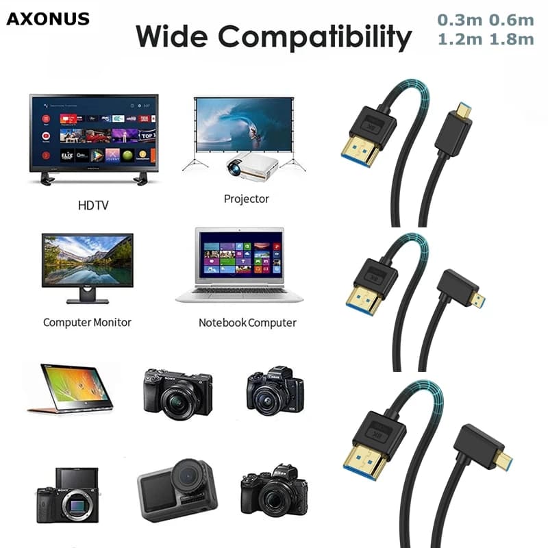 Ultra Thin Micro HDMI to HDMI Cable Short, 48Gbps & 8K@60Hz Video Output, 1ft Soft Slim Silicone Micro-HDMI2.1 Cable Compatible