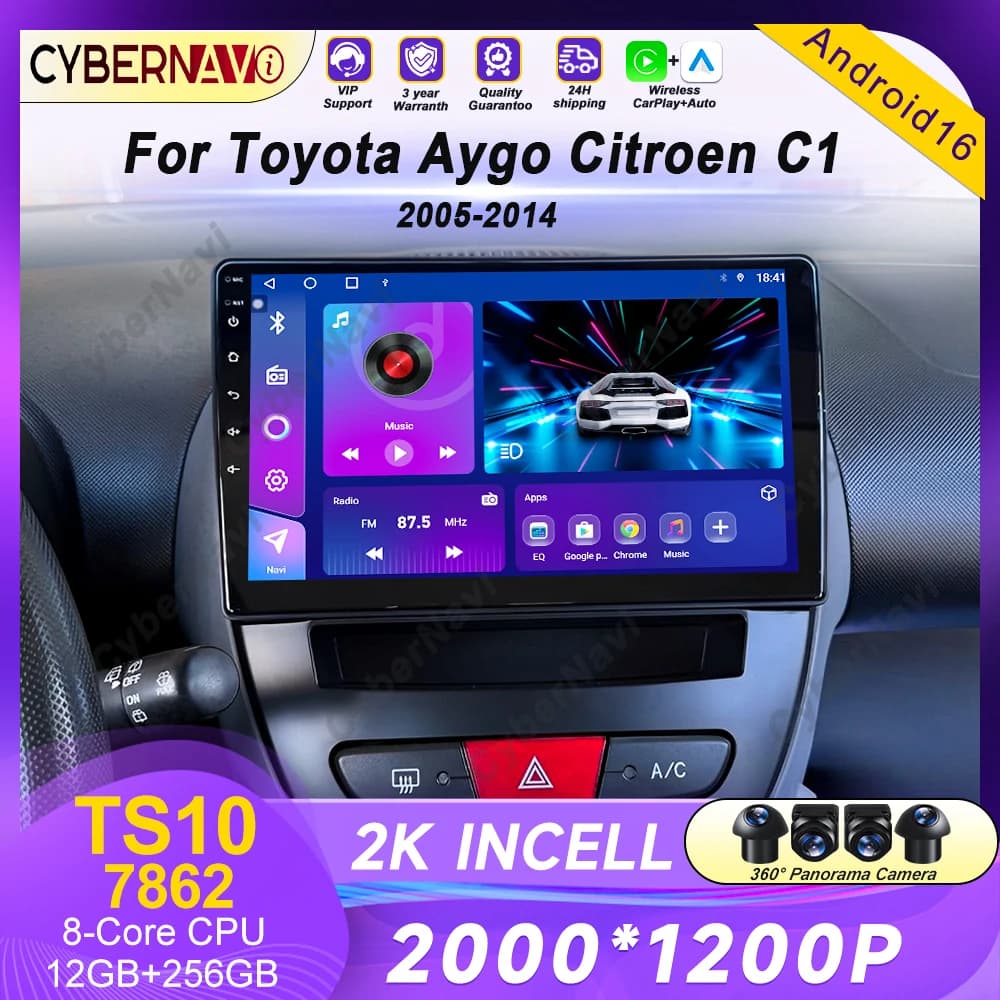 Autoradio Android per Peugeot 107 Toyota Aygo Citroen C1 2005-2014 Carplay Multimedia Stereo Auto Audio Player Navigazione GPS