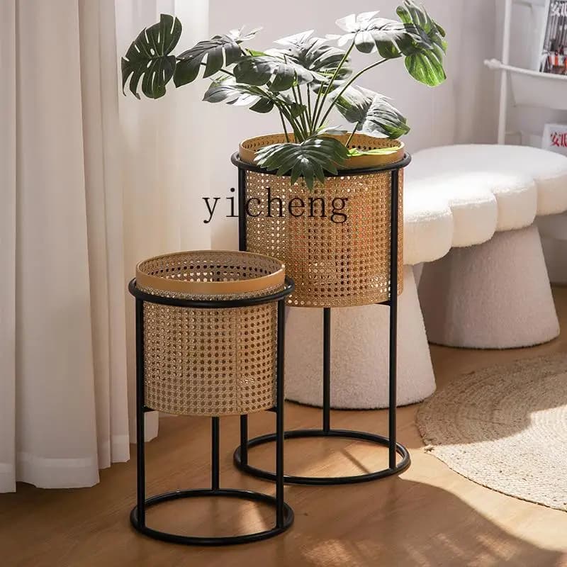 ZYA supporto per fiori intrecciato moderno leggero di lusso soggiorno balcone pavimento in ferro battuto per interni mobile supporto per vaso di fiori per piante verdi