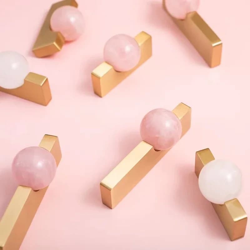 Maniglia Lunga per Cassetti e Armadi, Pomello in Cristallo Bianco e Ottone per Mobili, Cucina, Scarpiera, Porte, Accessori per Guardaroba