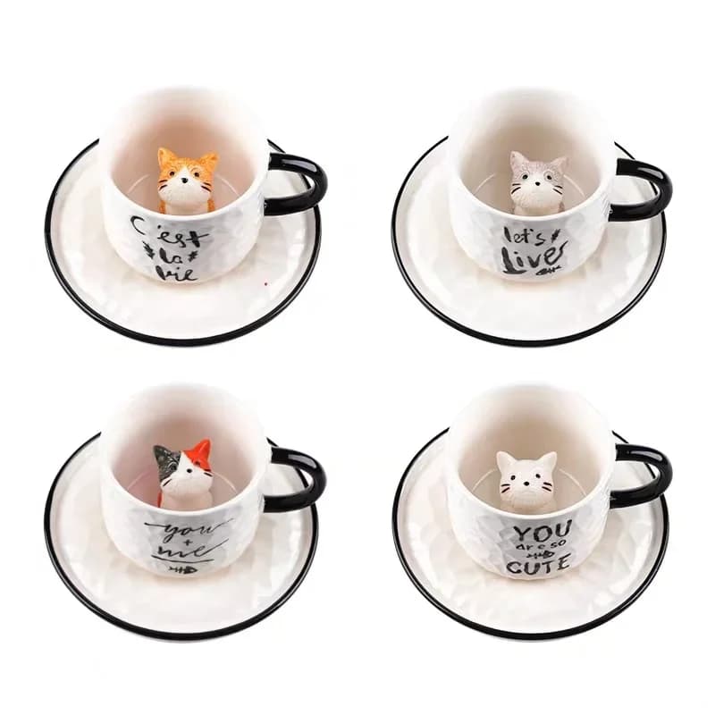 Simpatico gattino Gatto in ceramica Artiglio Tazza Tazza Fondo Animale Tazza d'acqua Tazza per gatti Tazza tridimensionale per caffè