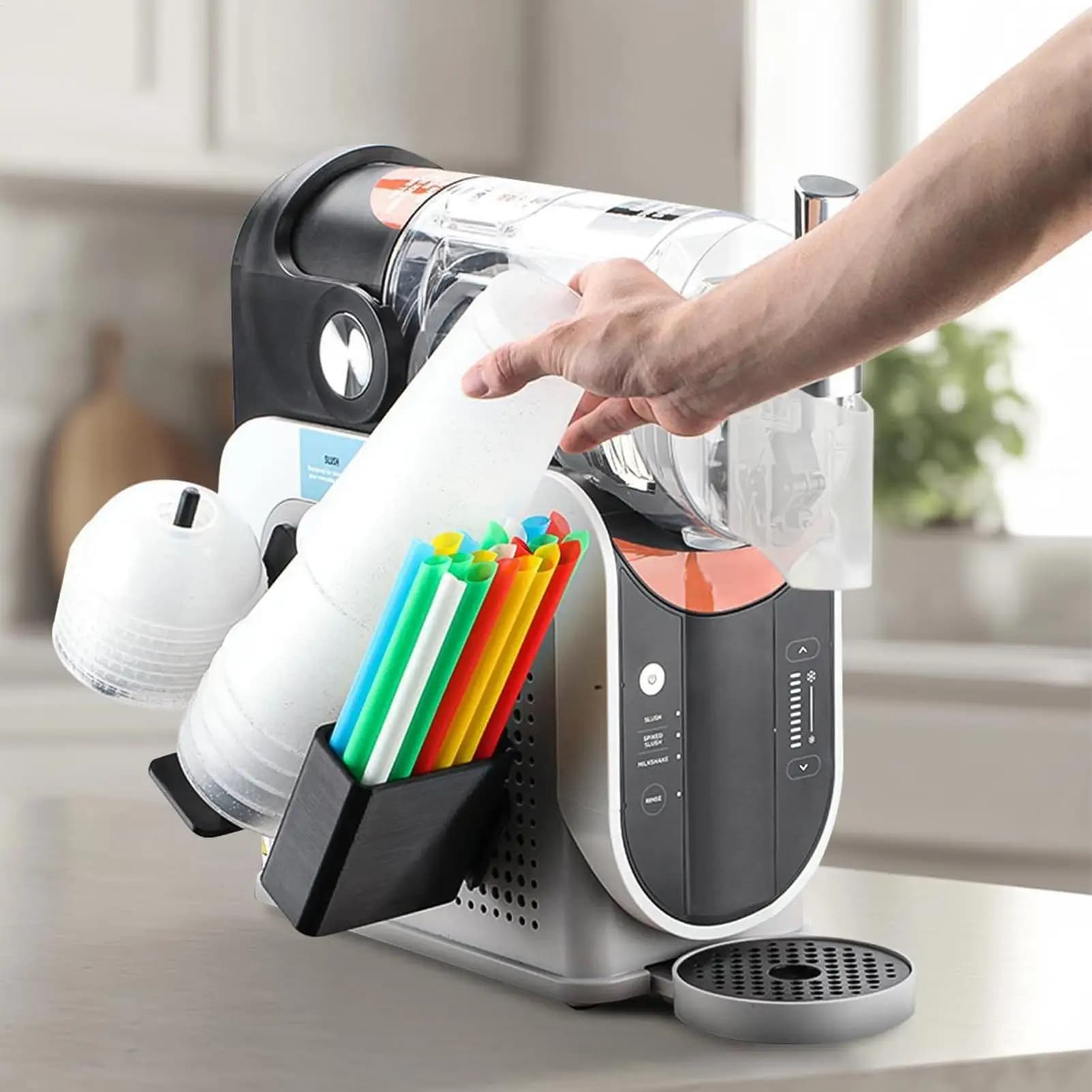 Organizzatore di tazze per Ninja Slushie Machine FS301 FS300 3in1 Coperchio della tazza montato lateralmente e portaoggetti in paglia Accessori per frullati
