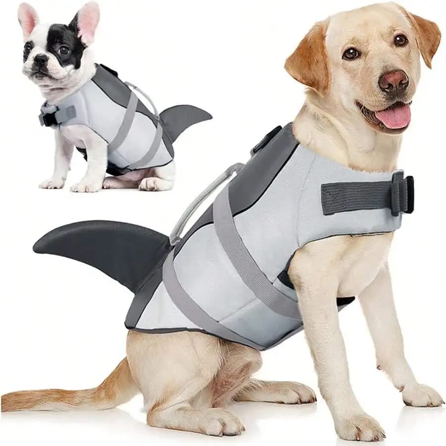 Giubbotto di salvataggio regolabile Shark Dog per cani di taglia piccola, media e grande, per nuoto e navigazione