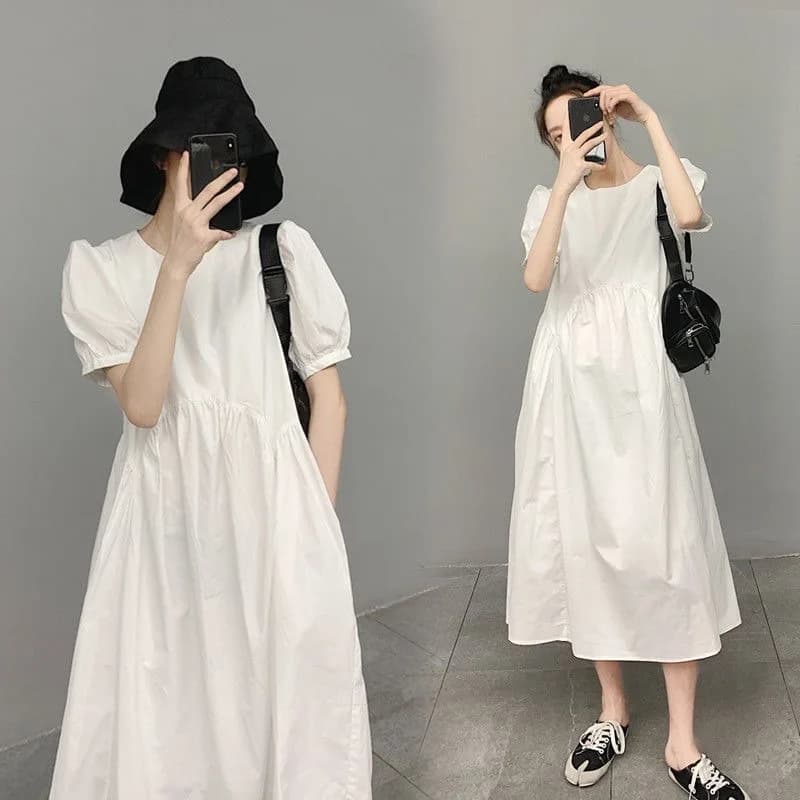 Abito da donna semplice ed elegante, estate 2023, con maniche a palloncino, taglie forti, che nasconde le imperfezioni, snellente, versatile, gonna alla moda.