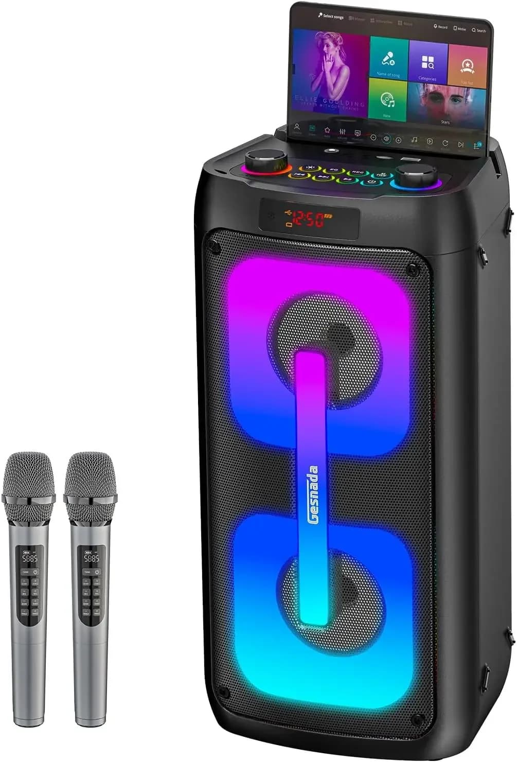Macchina per Karaoke con 2 Microfoni Wireless, Sistema PA Portatile con Luci LED, Bluetooth 5.3, Altoparlante per Feste con Supporto Type-C, US
