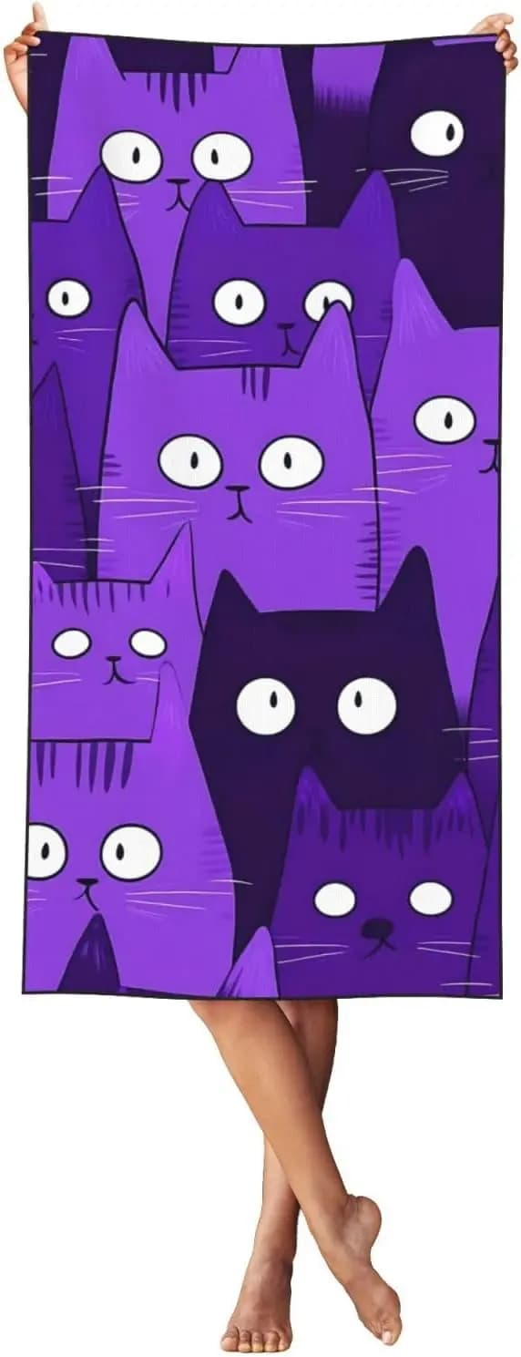 Telo Mare a Forma di Gatto/Gattino, Asciugamano da Spiaggia con Animali Carini, Grande, ad Asciugatura Rapida, Assorbente, Anti-Sabbia, Leggero, Tappetino da Viaggio per Piscina