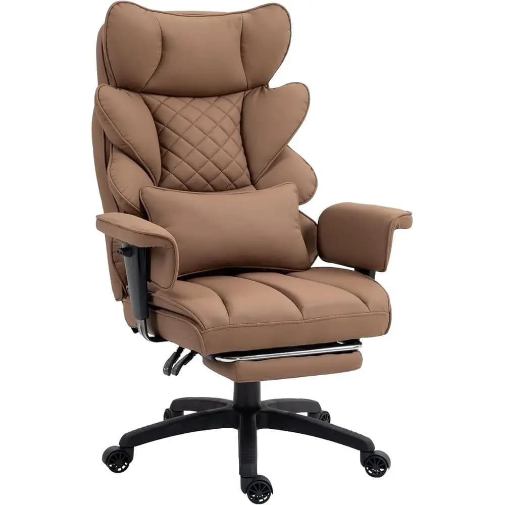 Sedia da Gaming Ergonomica con Schienale Alto, Supporto Lombare, Braccioli Regolabili e Seduta Imbottita in Pelle PU Marrone