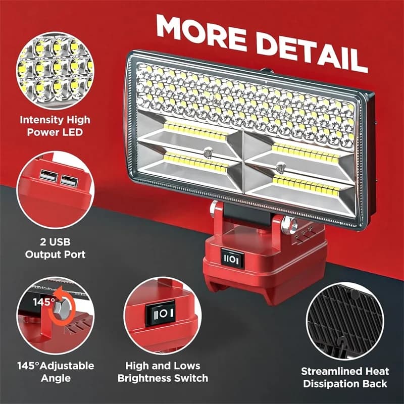 Portable LED Work Lamp for Milwaukee 18V Lithium Ion Battery Adjustable Led Flashlight Portable Outdoor Light
