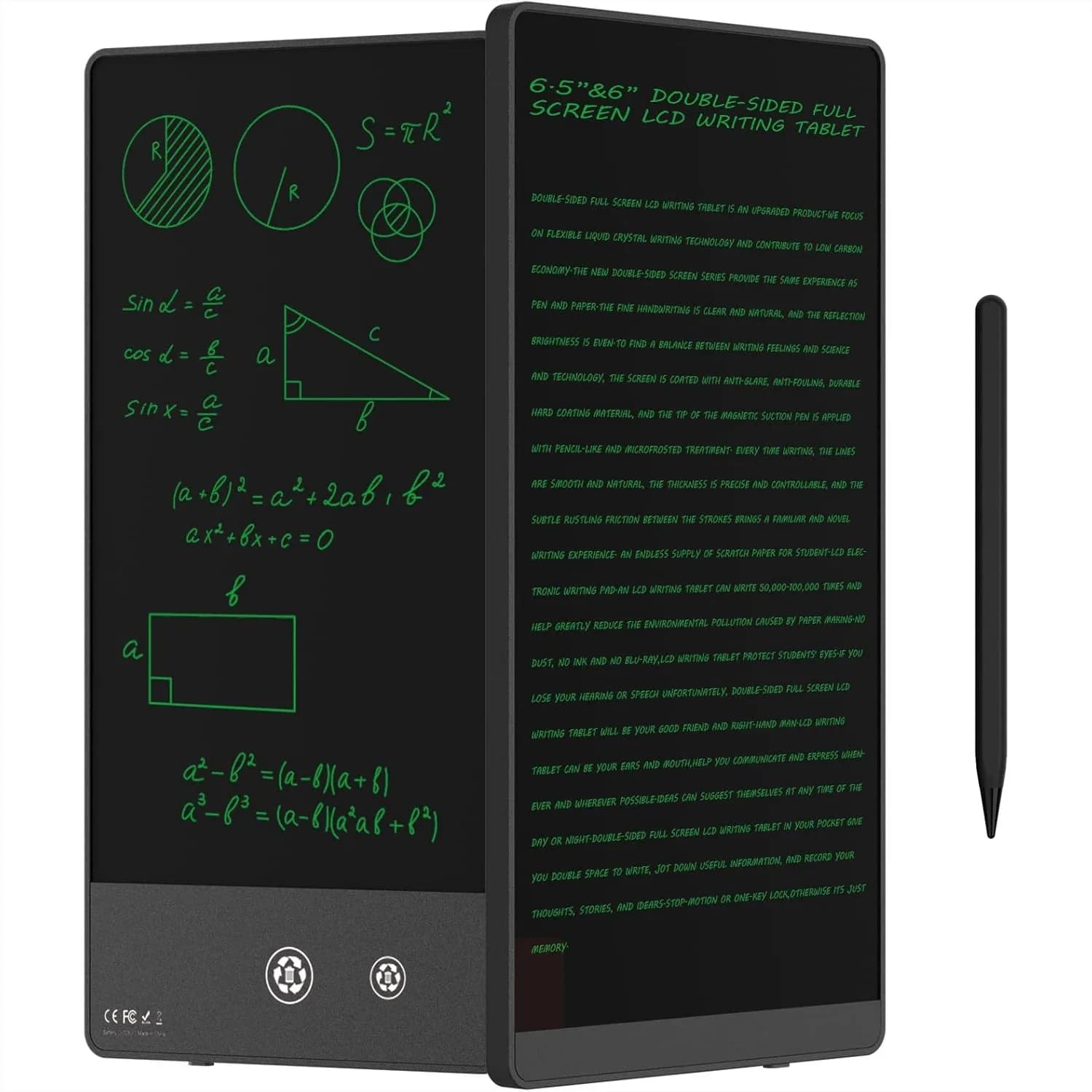 Tablet LCD per Scrittura per Adulti, Blocco da Disegno Elettronico Bifacciale da 6,5" e 6", Blocco Note Digitale Portatile per Scuola, Ufficio, Casa