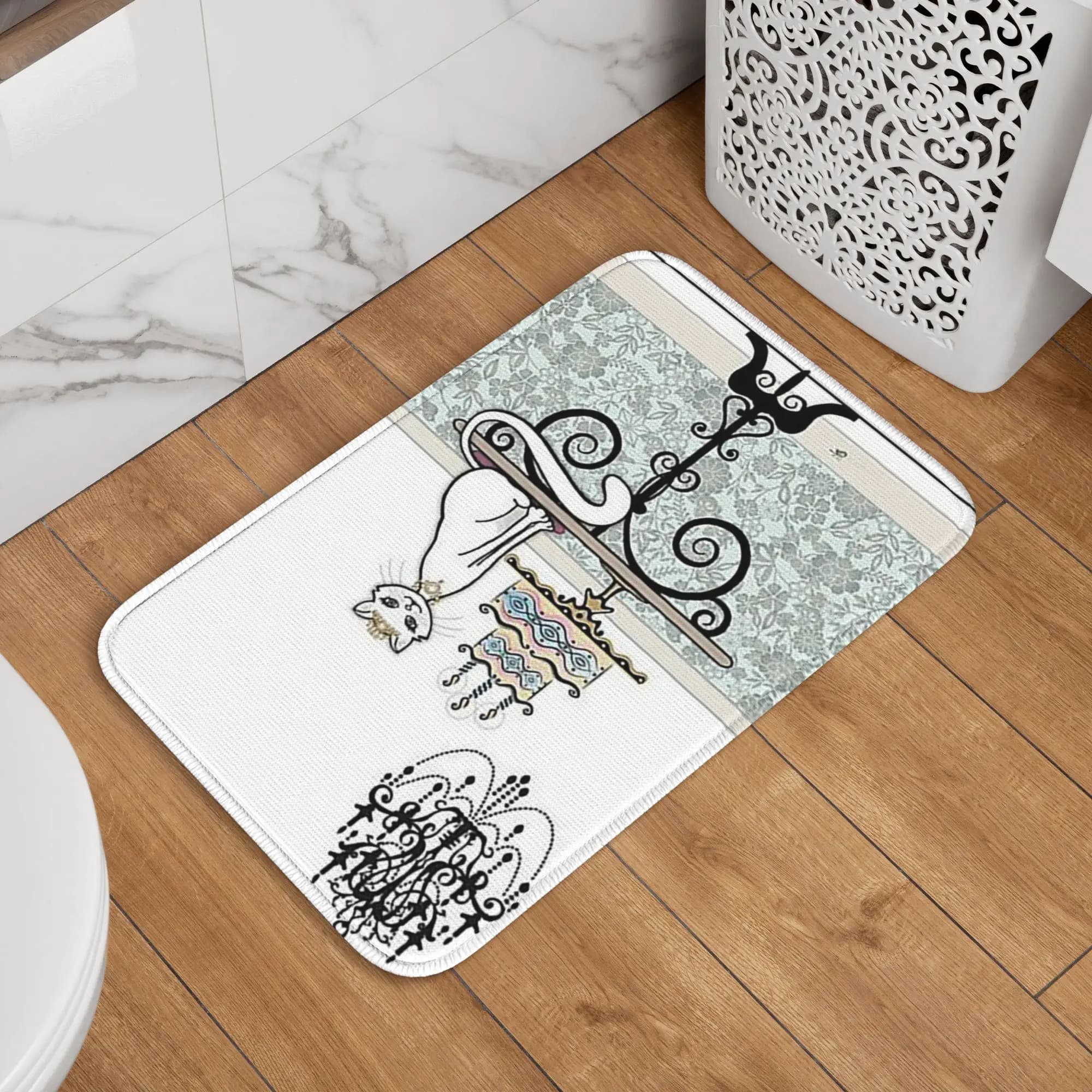 Tappetino con lettere a tema gatto bianco e nero, antipolvere, per cucina, ingresso, casa, camera da letto