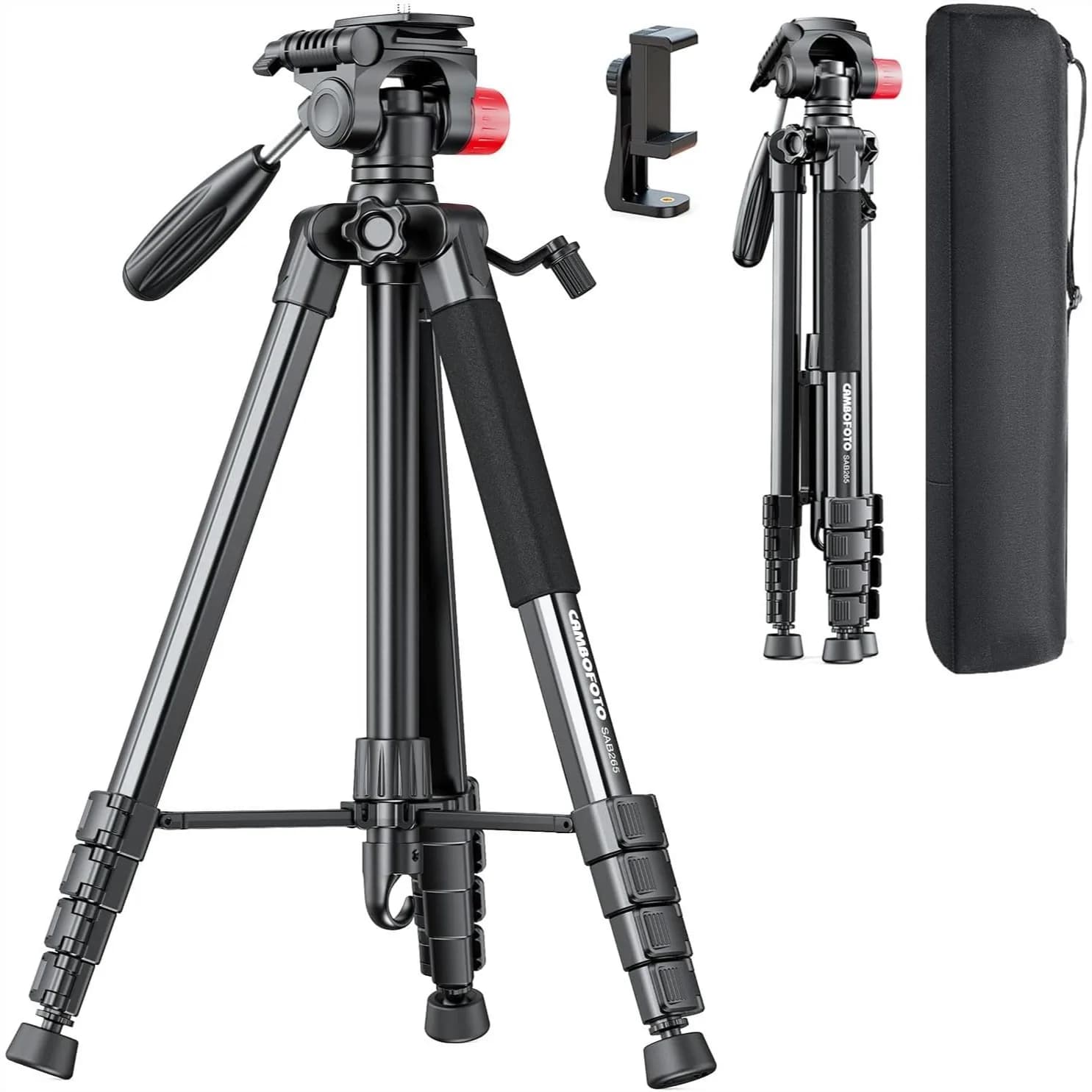 Treppiede Leggero in Alluminio da 74 Pollici per DSLR/Mirrorless/Cellulari, Supporto Robusto con Rotazione a 360° ° Borsa da Viaggio e da Palestra