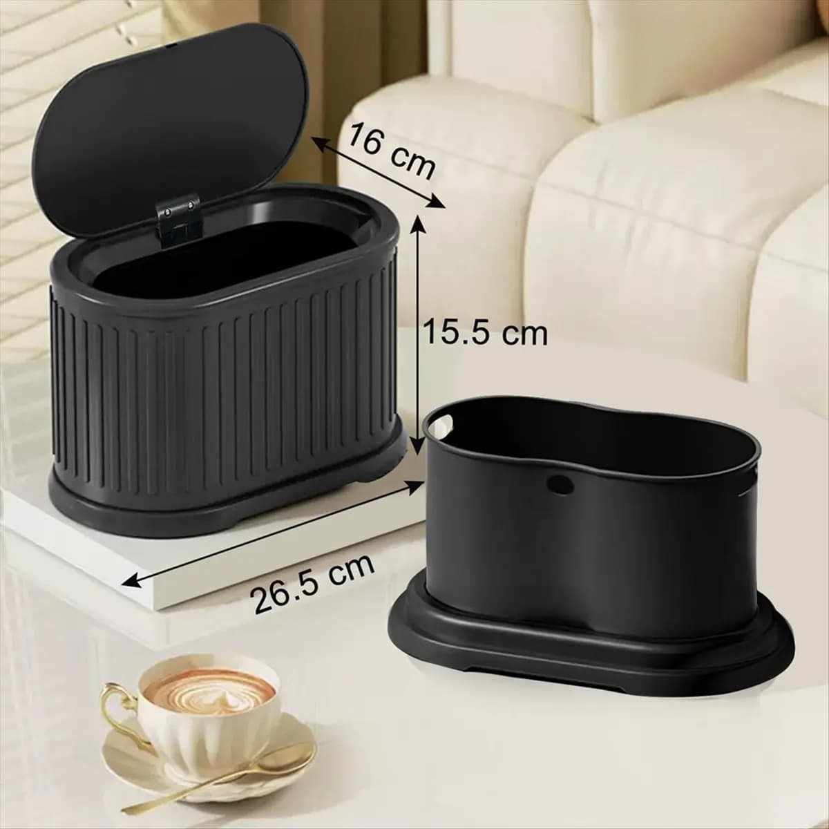 A56K Mini Trash Can with Lid, 4L Small Kitchen Compost Bin Countertop Trash Can, Stainless Steel Mini Garbage Can Black