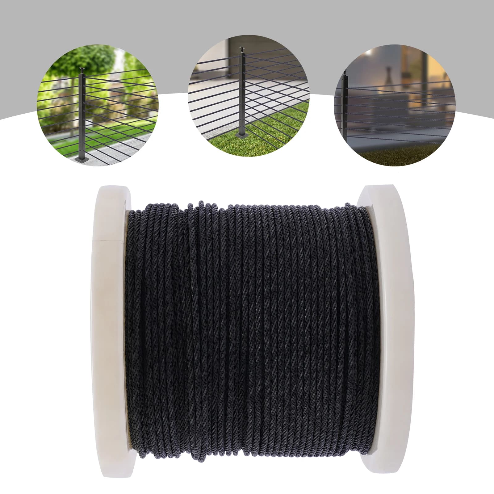 Cavo in Acciaio Nero da 300 Piedi 1/8" in Acciaio Inossidabile 316 per Ringhiere Interne di Grado Marino