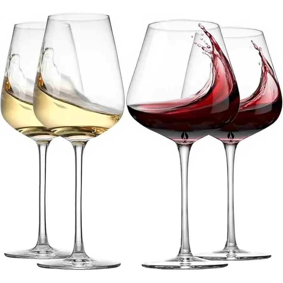 Set di 4 Calici da Vino, 2 Rossi da 22oz e 2 Bianchi da 14oz, Bicchieri in Cristallo Soffiato a Mano, Perfetti per Compleanni, Matrimoni e Inaugurazioni