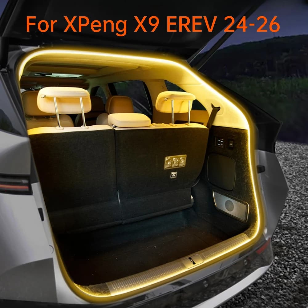 Per XPeng X9 EREV 24-26: Striscia LED Luce Ambiente Bagagliaio, Lampada LED Bianca e Gialla, Luce di Benvenuto, Striscia Decorativa, Accessori