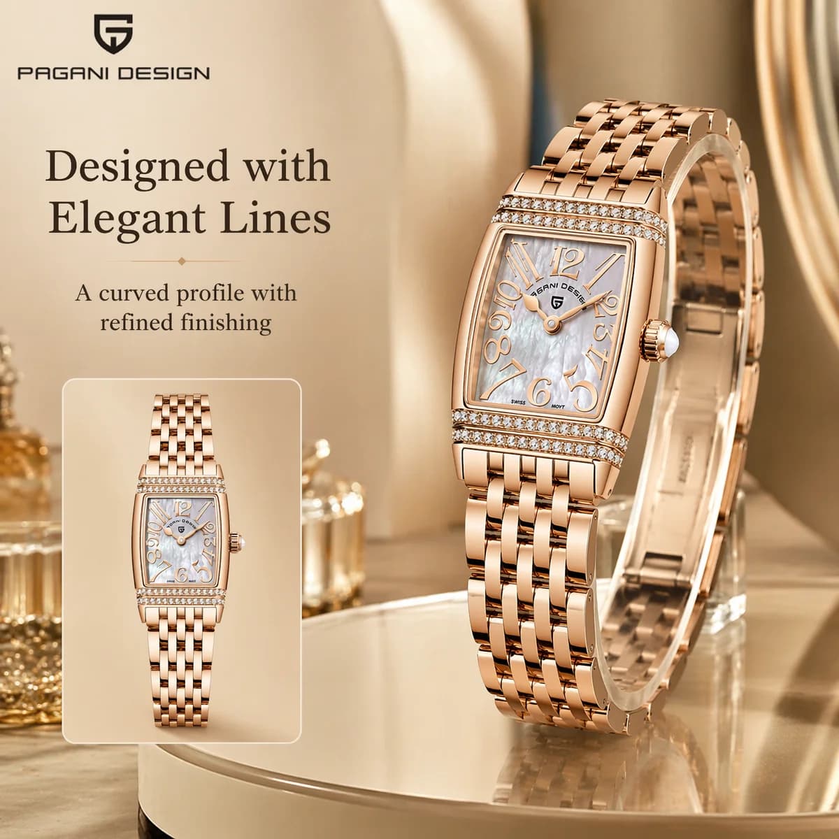 PAGANI DESIGN Brand New Women Quartz Square Watch Luxury Sapphire Glass Casual 50M Waterproof Stainless Steel Watches for Woman