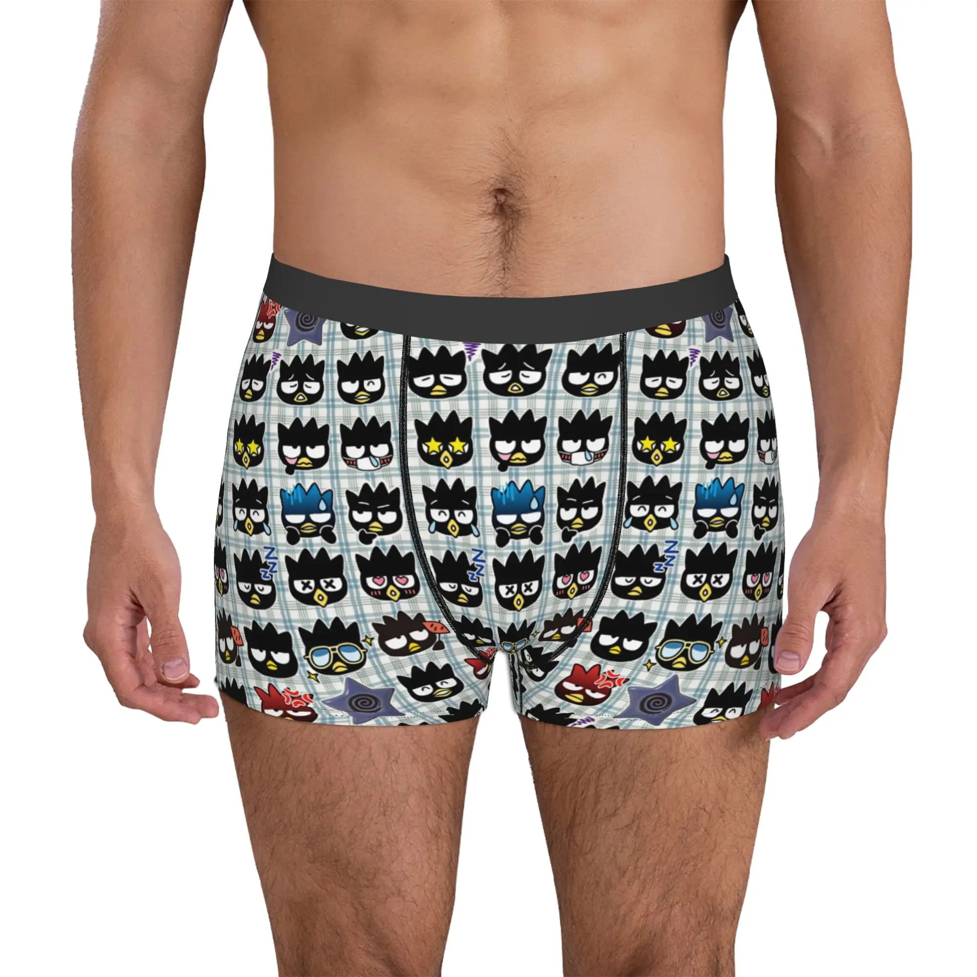 Plaid BAD Badtz Maru Cartoon Boxer Shorts For Men 3D Printed Underwear Panties Briefs Stretch Underpants