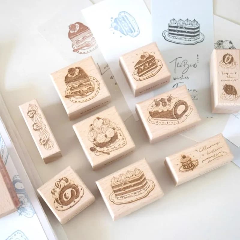 Vintage Strawberry Crepe Sweet Cakes Wooden Rubber Stamp Set DIY Scrapbooking Photo Album Card Making Wood Seal