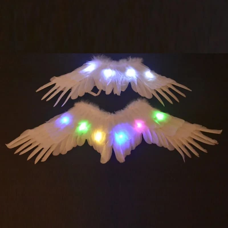 Ali luminose a LED per donne e ragazze, accessori per feste, ali d'angelo con piume bianche, regalo neon per compleanno, feste luminose, Natale, Halloween