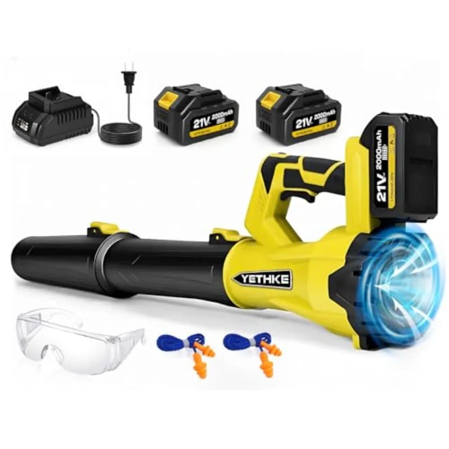 Leaf Blower Cordless 21V Powerful Electric Blower with 2*4.0Ah Batteries and 1*Fast Charger 6 Speed Modes Handheld Lightweight