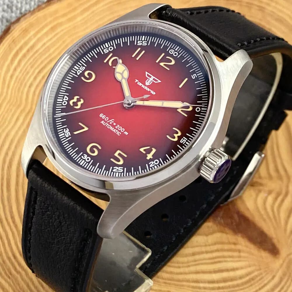 Tandorio Dress Pliot Orologio 200 m Impermeabile Vino Quadrante Rosso Vetro Zaffiro NH35A Movimento Automatico Orologi Per Uomo