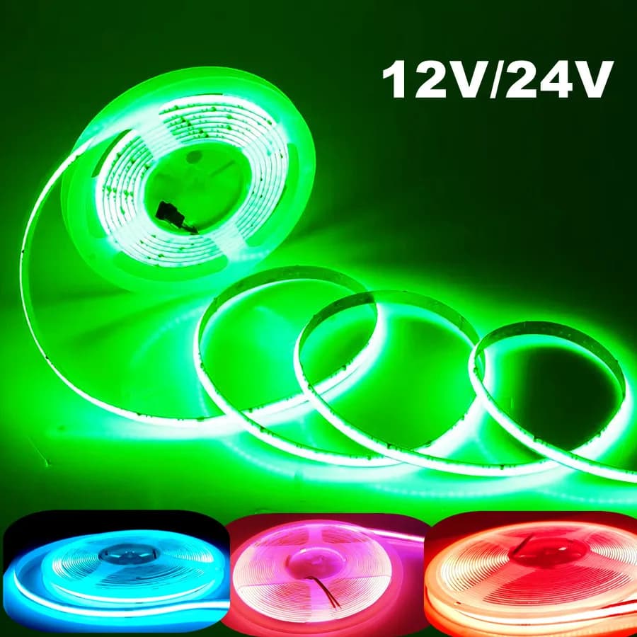 Strisce LED COB 320 LED/m Nastro LED FCOB flessibile dimmerabile ad alta densità Illuminazione a corda colorata DC12V 24V Rosso verde blu