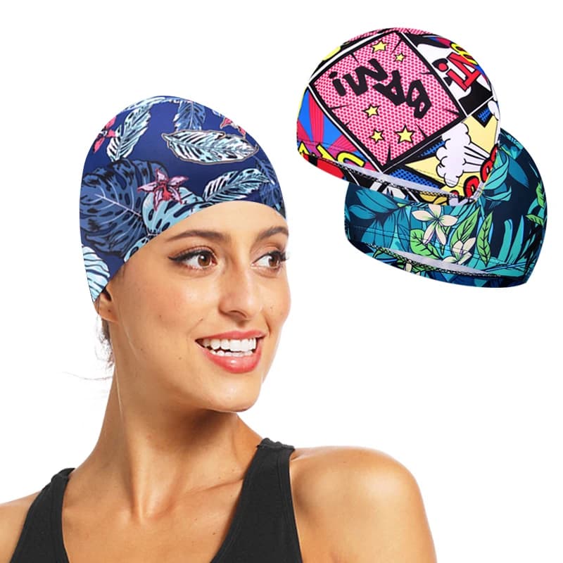 New Printed Man Swim Head Long Hair Hat by Pool Sports Adults Protect Ear Cover for Kids Nylon Swim Hat