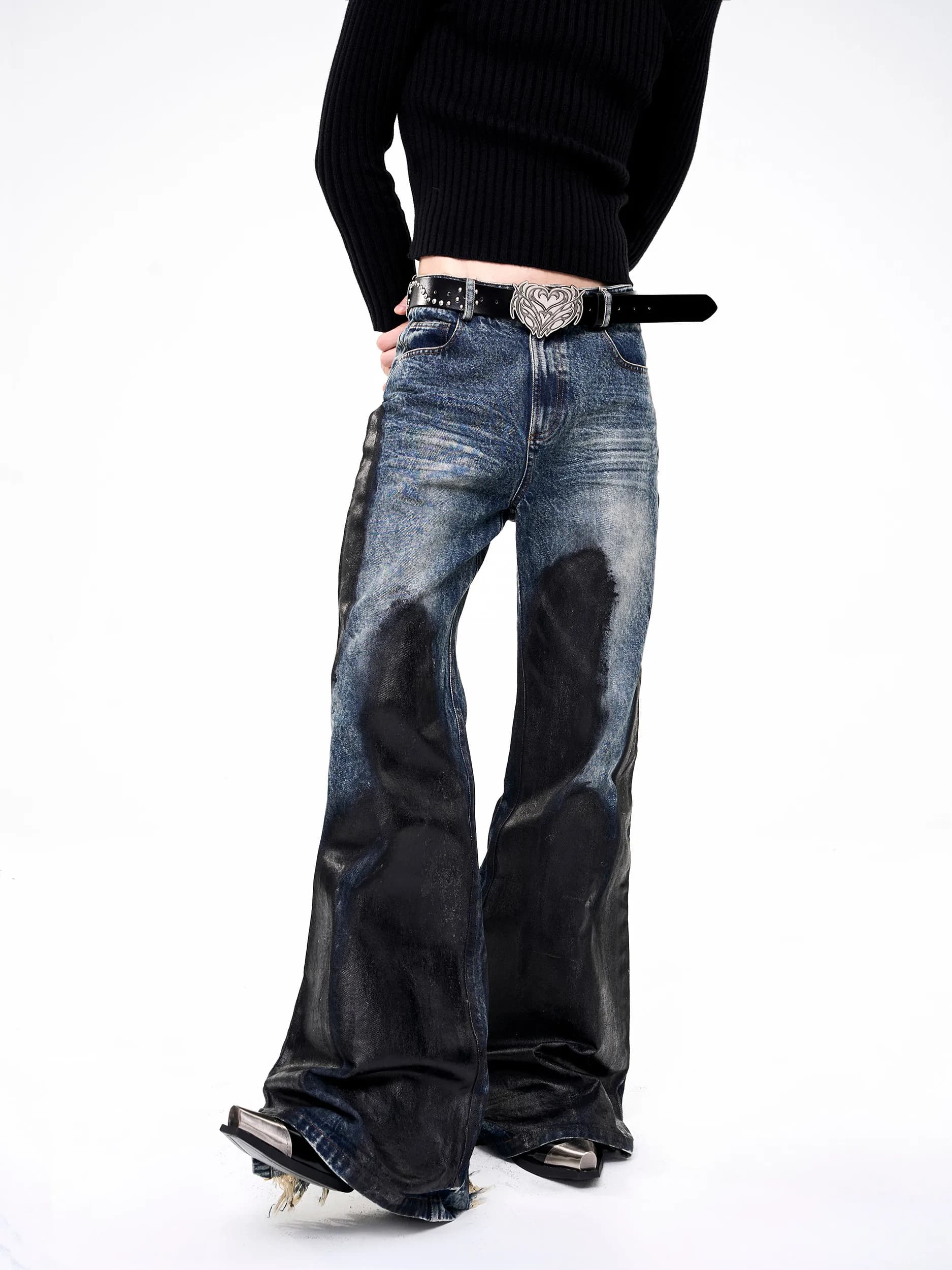 Jeans Svasati da Uomo in Cotone Lavato Originale per Autunno/Inverno - Modello Heavy Industry Bru Wax a Vita Bassa