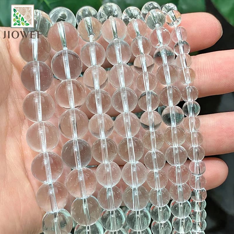 Perline distanziatrici rotonde di quarzo cristallo trasparente bianco liscio naturale 15 ''filo 4/6/8/10/12mm orecchini braccialetto fai da te per la creazione di gioielli