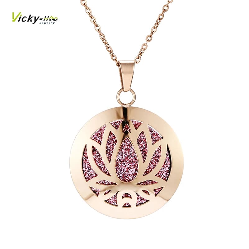 lotus Necklace Aromatherapy Diffuser of Essential Oils Medallion Scent Necklace Stainless Steel Medallion with Felts for Women