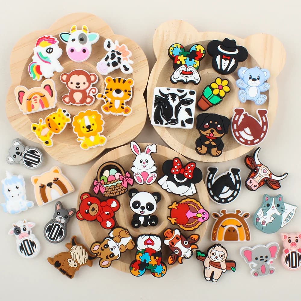 5/10 pezzi perline focale in silicone animali simpatici perline kandi per creazione di gioielli artigianato penna fai da te accessori per braccialetti portachiavi con perline