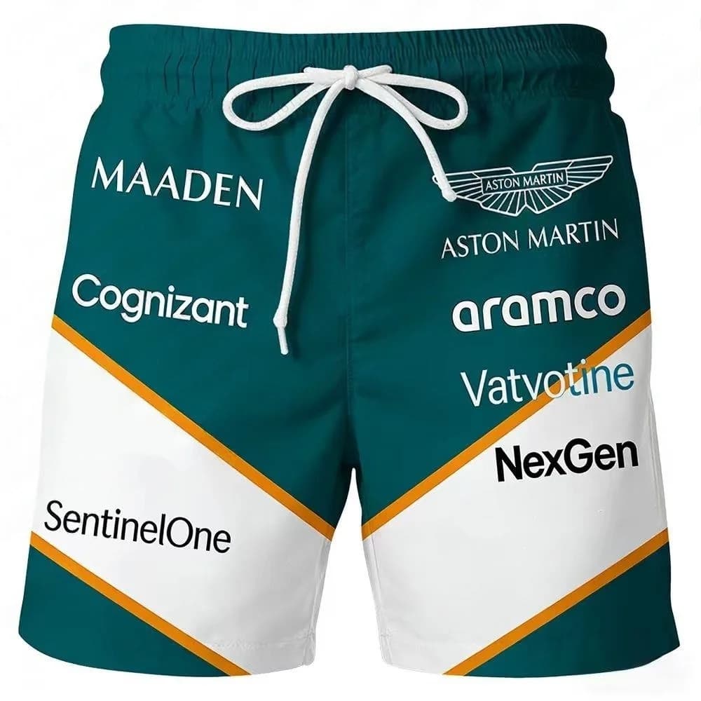 Aston Martin Team Beach Shorts Men Quick Dry Breathable Drawstring Summer Casual Board Shorts Racing Fans Beach Enthusiasts