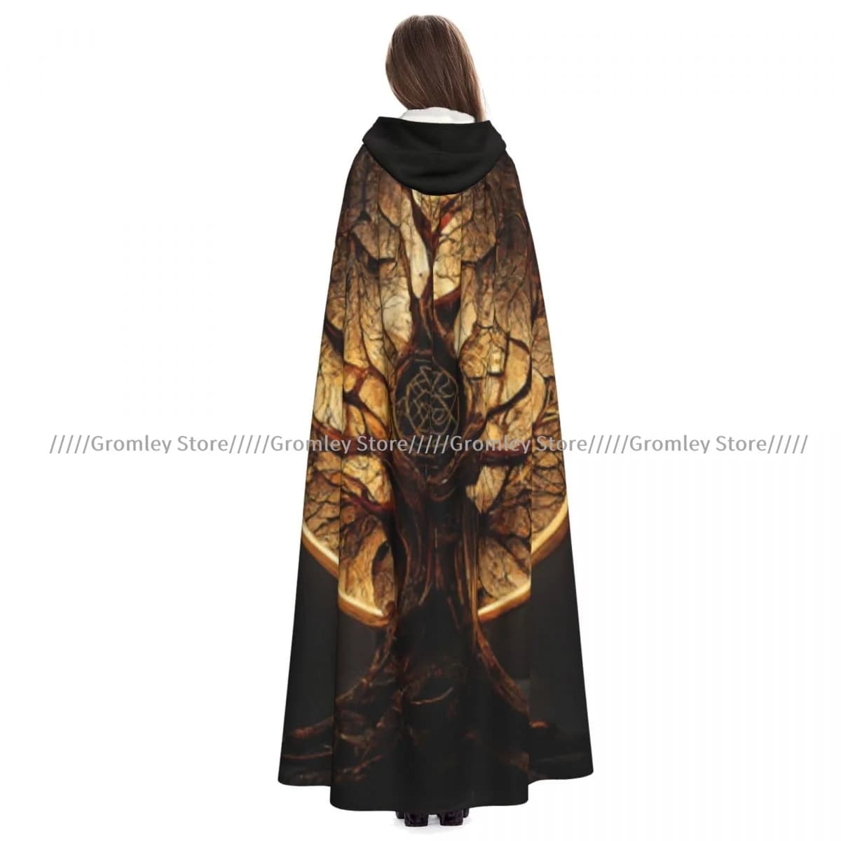 Unisex Halloween Cloak Tree Of Life Print Cape Hooded Medieval Costume Witch Wicca Vampire